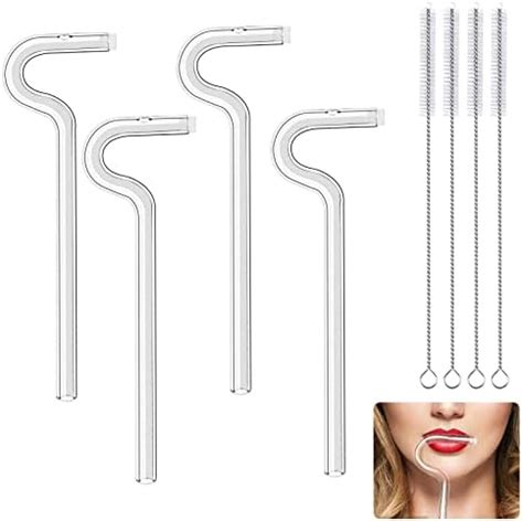 Anti Wrinkle Straw Set Of 4 Reusable Glass Drinking Straw Flute Style