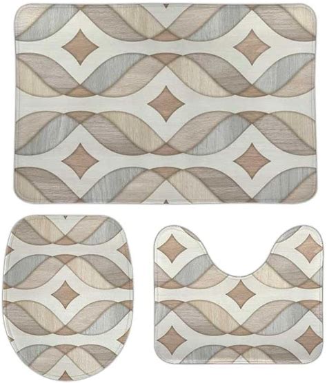 Skysonic Non Slip Piece Bathroom Rug Set Tile Texture Soft Contour