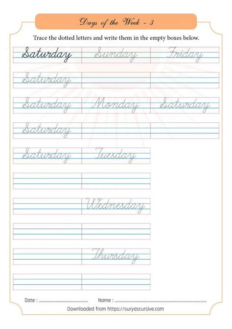 Days Of The Week Cursive Handwriting Worksheets Cursive Hot Sex Picture