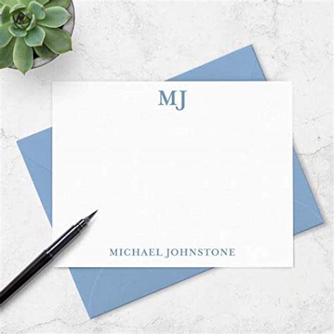 Amazon.com: Personalized Monogram Note Cards with Envelopes for Men ...