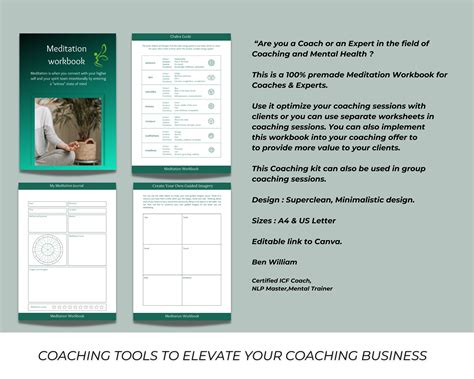 Meditation Canva Workbook Mindfulness Coaching Templates Meditation