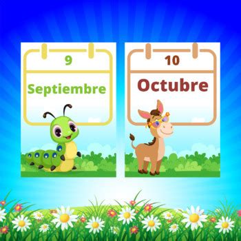 Months Flashcards in Spanish. Printable Posters for kids. Back to School.