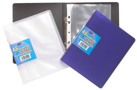 A5 Slim Ring Binder Book 10 Plastic Punched Clear Pockets Quality