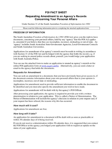 Fillable Online Foi Fact Sheet Requesting Amendment To Fax Email