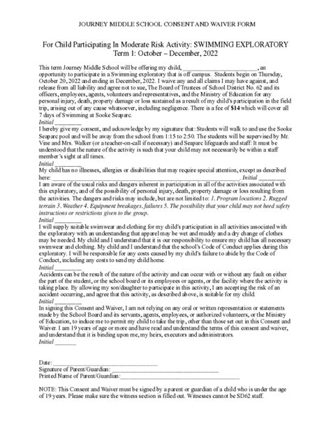 Fillable Online Swimming Exploratory Consent Form Fax Email Print