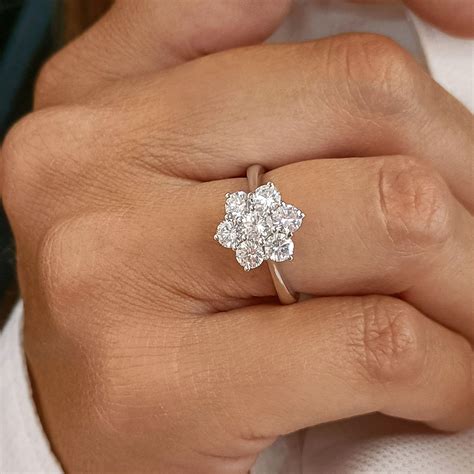 Diamond Floral Cluster Ring 18k White Gold Flower Diamond Etsy In