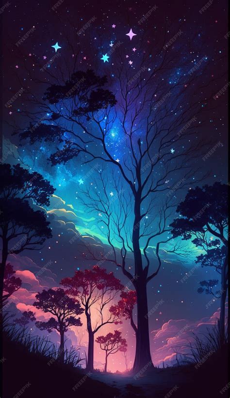 Premium AI Image | A starry night sky with a tree and a starry sky.