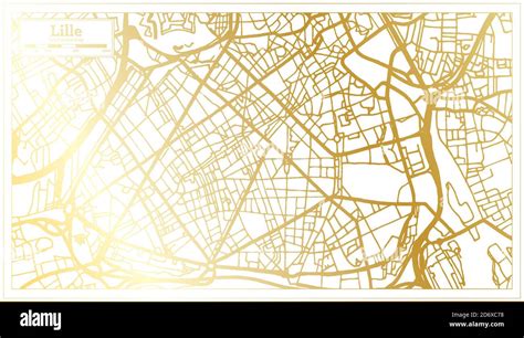 Lille Francia Mapa De La Ciudad En Estilo Retro En Color Dorado Mapa