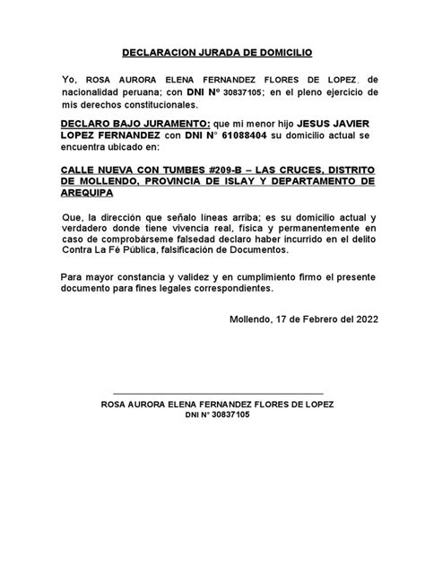 Declaracion Jurada Domicilio Pdf