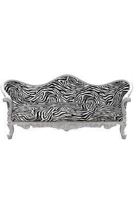 Baroque Napoelon III Style Sofa Zebra Fabric And Wood Silver