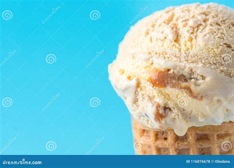 Scoop Of Delicious Melting Salted Caramel Toffee Vanilla Ice Cream In