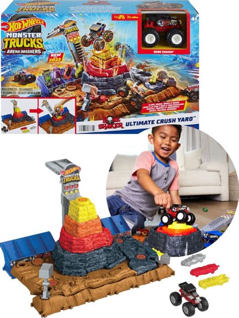 Hot Wheels Monster Trucks Arena Smashers Bone Shakers Ultimate Crush Yard Med Bil HNB