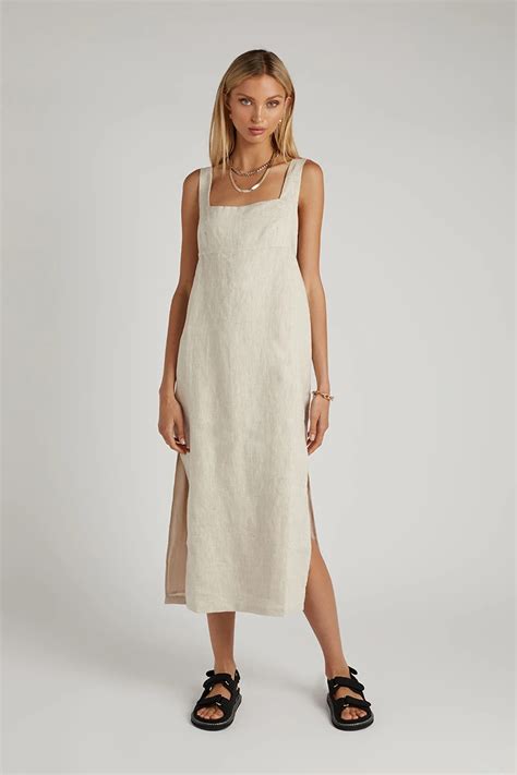 Beige Midi Dress Linen Slip Dress Midi Slip Dress Linen Dresses