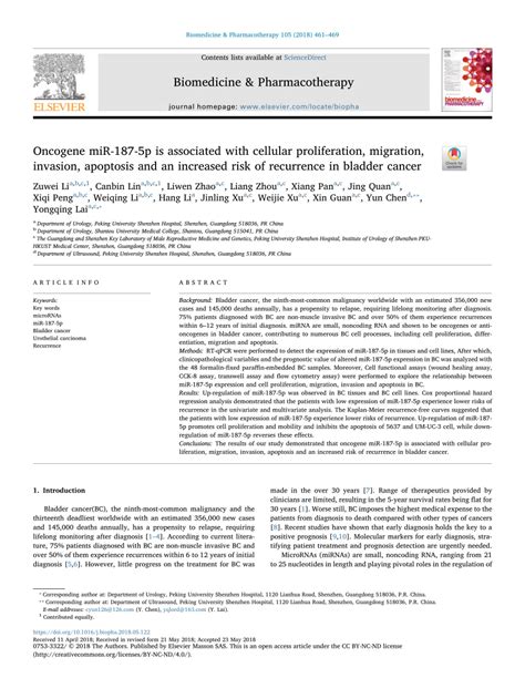 PDF Oncogene MiR 187 5p Is Associated With Cellular Proliferation