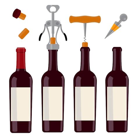 Premium Vector A Set Of Open And Closed Wine Bottles A Set Of Bottle