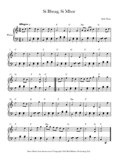 Si Bheag Si Mhor Irish Trad Sheet Music For Piano