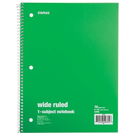 Staples® 1 Subject Notebook, 8" x 10-1/2", 6/Pack | Staples