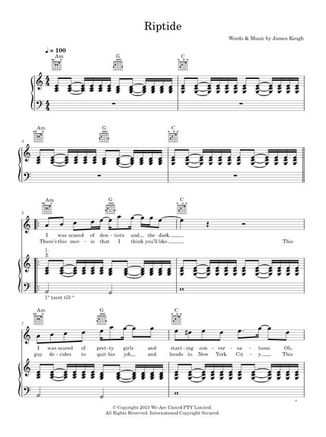 Play Official Version Of Riptide Sheet Music By Vance Joy For Piano Vocals