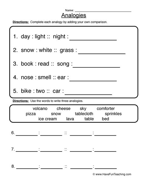 Completing Analogies Worksheet Have Fun Teaching