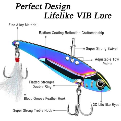 Lot Of Pcs Metal Blade Fishing Lures Hard Vib Crank Bait Sinking Hook