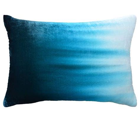 Blue Ombre Velvet Pillow Handpainted Ombre Teal Shark Blue White High