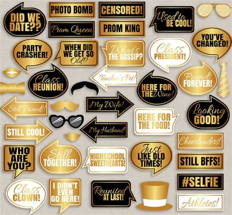 Black And Gold School Reunion Photo Booth Props Class Reunion Gold