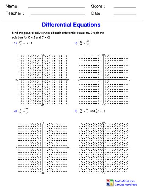 Calculus Worksheets Differential Equations For Calculus Worksheets