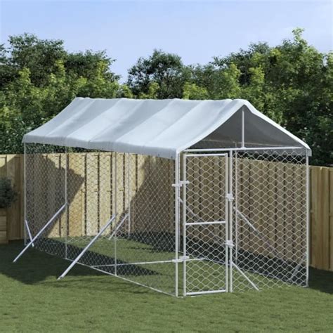 XIJ Chenil d extérieur pour chiens avec toit argenté 2x6x2 5 m