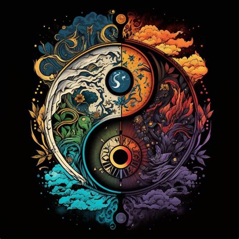 Um pôster colorido de yin yang um símbolo que diz a palavra yin