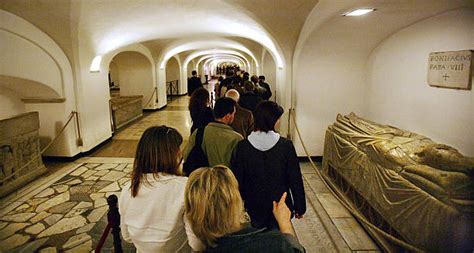 Visitors Tour Crypts Beneath Saint Peters Basilica Photos And Images