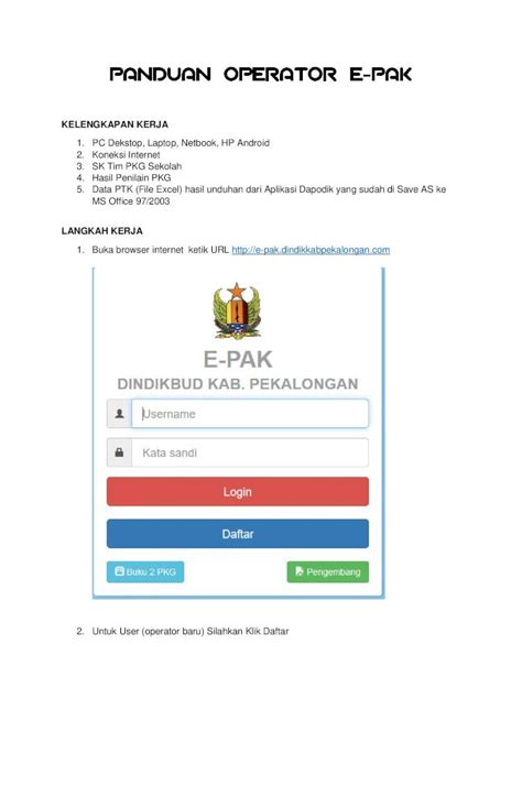 PDF KELENGKAPAN KERJA E PAK Aplikasi PKG Dan PAK E Pak