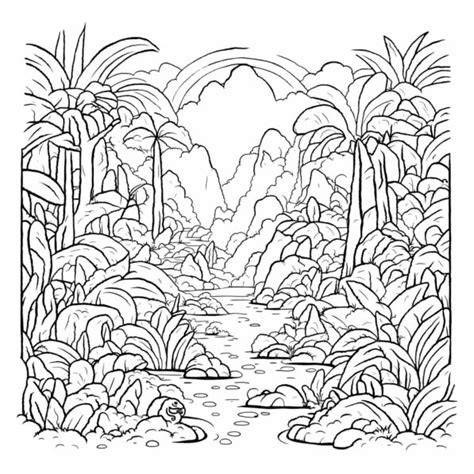 T L Charger Page De Coloriage De Jungle Avec Arbres Et Rivi Re Coloring