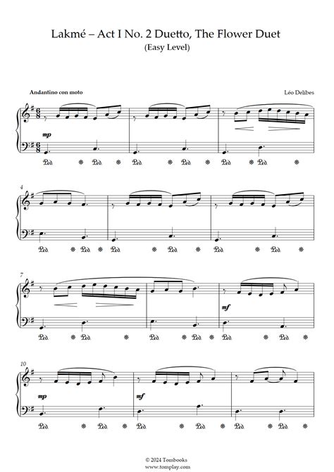 Lakmé Act I No 2 Duetto The Flower Duet Easy Level Solo Piano