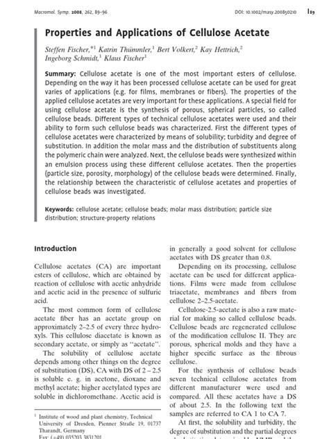 Cellulose Acetate Manufacturing Cellulose Solubility