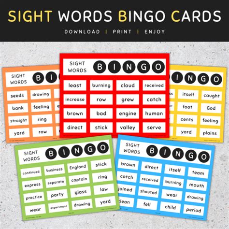 Sight Words Bingo Cards 8th 100 Fry Sight Words Fun Activities Made