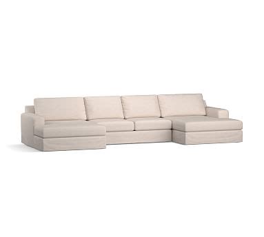 Big Sur Square Arm Slipcovered U Double Chaise Sofa Sectional Multi