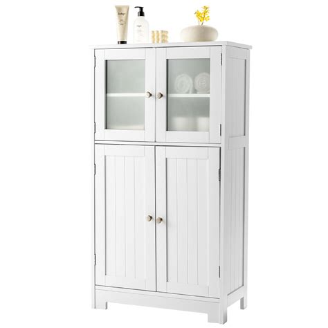 4 Door Bathroom Floor Cabinet With Tempered Glass Doors Urban Unison