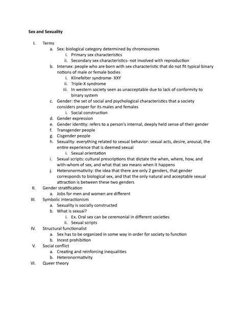 Soc100 Sex And Gender Lecture Notes From The Supplemental Videos For Dr Chubins Section Of