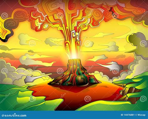 Volcanic Eruption In An Island Editable Clip Art Cartoon Vector