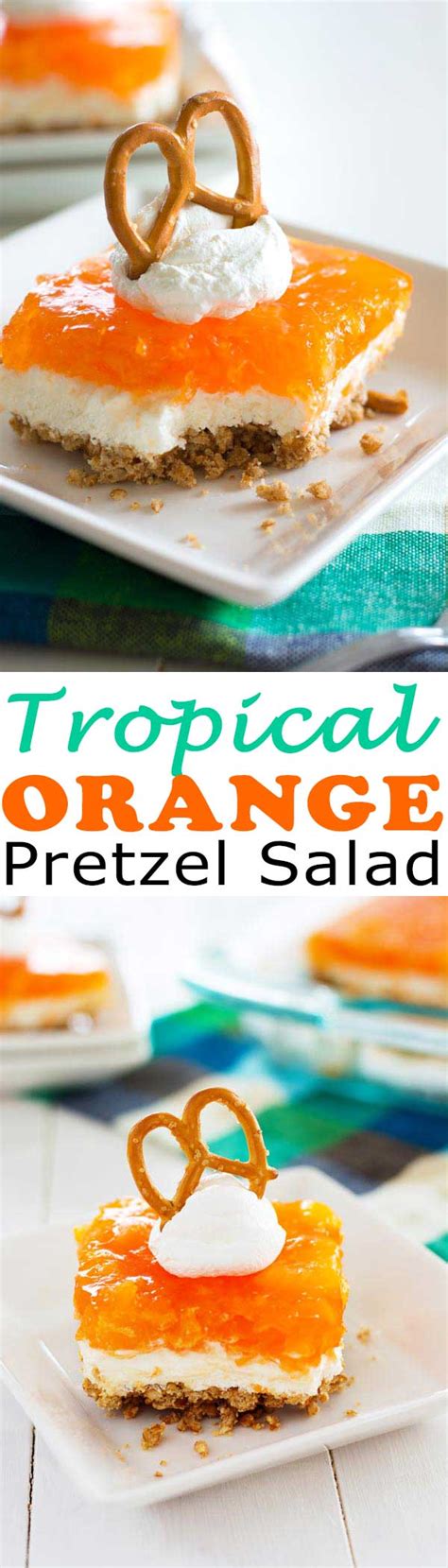 Tropical Orange Pretzel Salad A Jello Dessert Kitchen Gidget