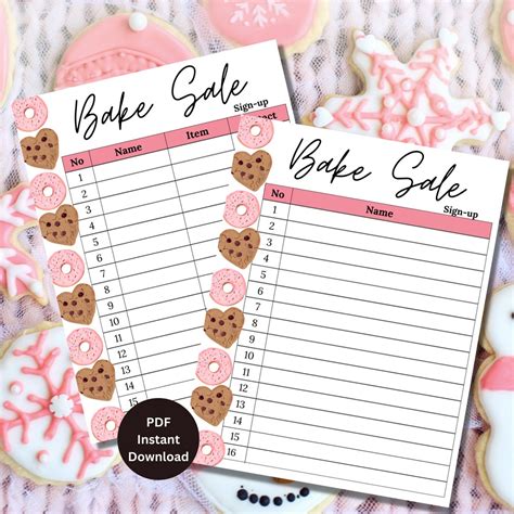 Bake Sale Sign Up Sheet Bake Sale Sheet Printable Bake Sale Sign Up