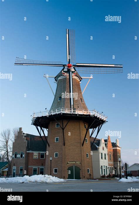 Dutch Type Windmill In Pella Iowa In Winter Stock Photo Alamy