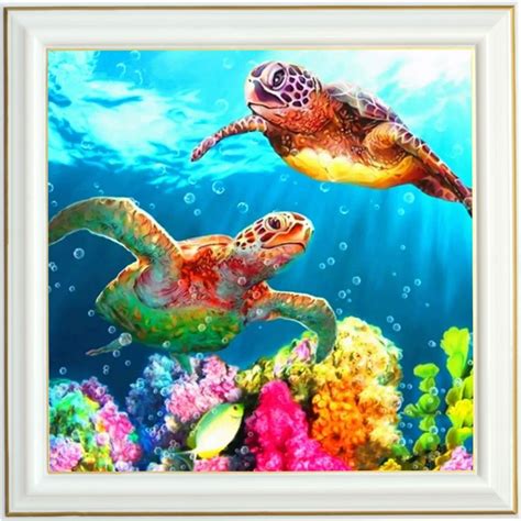 Broderie Diamant Tortues Et Corail Animaux Tortue Lartera