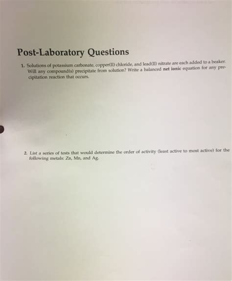 Solved Post Laboratory Questions Solutions Of Potassium Chegg