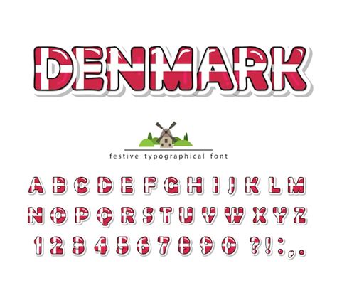 Premium Vector Denmark Cartoon Font Danish National Flag Alphabet