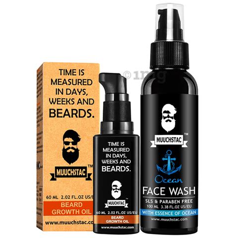 Muuchstac Combo Pack Of Beard Growth Oil 60ml And Ocean Face Wash 100ml