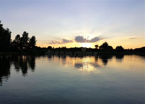 Sunset on the Lake Landscape Stock Image - Image of nature, reflection ...