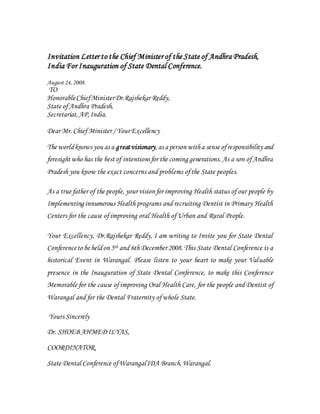 Invitation Letter to the chief minister of the state of andhra pradesh ...