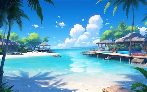 Premium Ai Image A Scenic Tropical Beach With Swaying Palm Trees And