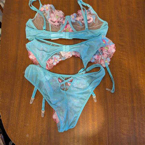Blue And Pink Floral Lingerie Set From Naked Curve Depop